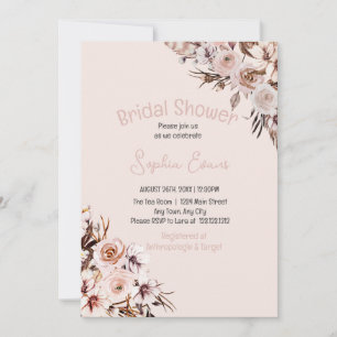 Schöne florale Boho-Beige-Brautparty Einladung