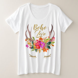 Schöne florale Boho-Liebe-Rentiergeweih-Wimpern Große Größe T-Shirt