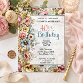 Schöne Florale Collage zum 40. Geburtstag Einladung