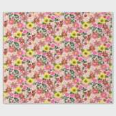 Schöne florale Frühlingsblumen rosa Geschenkpapier (Flach)