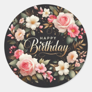 Schöne florale Geburtstagsaufkleber: "HappyBirthda Runder Aufkleber