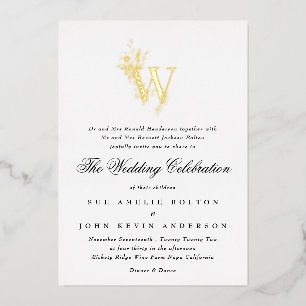 Schöne Florale GOLD Monogramm Skizze Folieneinladung