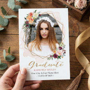 Schöne florale Goldrahmen-Foto-Abschlussfeier Einladung