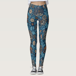 Schöne Florale in Blau und Beige Leggings