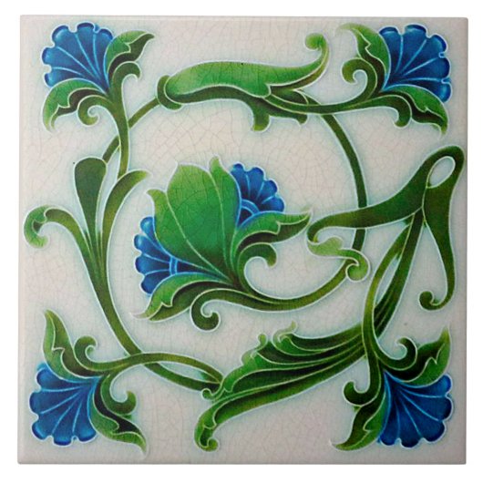 Schöne, florale Jugendstil-Stilelemente Fliese (Vorderseite)