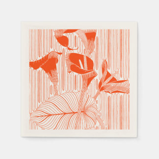 Schöne florale Linienkunst mit orangefarbenen Pfla Serviette