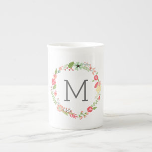 Schöne florale Monogramm Knochen-China Tasse