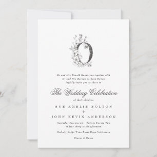 Schöne florale 'O' Monogramm-Skizze Hochzeit Einladung