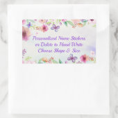 Schöne florale, Personalisierte Namensaufkleber Rechteckiger Aufkleber (Tasche)