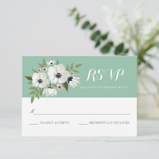 Schöne florale RSVP-Karte - Minze RSVP Karte (Stehend Vorderseite)