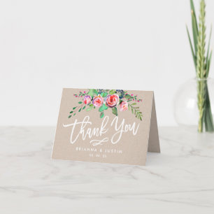 Schöne Florale Rustikale Kraft Hochzeit Dankeschön Dankeskarte