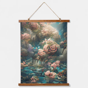 Schöne, florale Traumwelt Kunstwerk Wandteppich Mit Holzrahmen