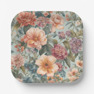 Schöne florale Vintage-Blumenmalerei Pappteller