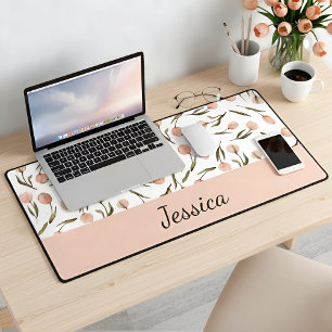 Schöne Florale Wasserfarbe Weiße Pfirsich-Monogram Schreibtischunterlage