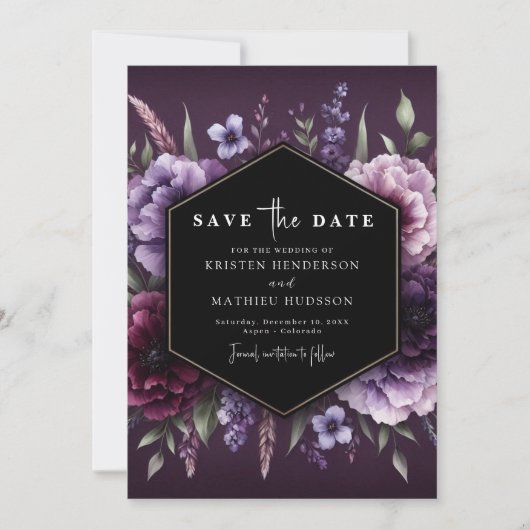 Schöne Florals Lila Blumenhochzeit Save The Date (Vorderseite)
