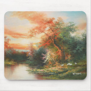Schöne Flussszene bei Sonnenuntergang Mousepad