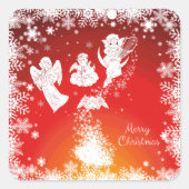 Schöne Flying Christmas Angels-White Snow Red Quadratischer Aufkleber (Vorderseite)