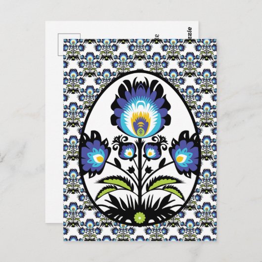 🐤 🐤 Schöne Folklore Blaue Pysanka Osterei Postkarte (Vorne/Hinten)