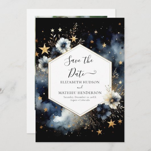 Schöne Foto Celestial Wedding Save The Date (Vorne/Hinten)