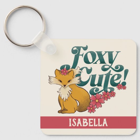 Schöne Foxy mit Blumen personalisierter Name Schlüsselanhänger (Vorderseite)