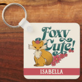 Schöne Foxy mit Blumen personalisierter Name Schlüsselanhänger (Vorderseite)