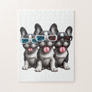 Schöne französische Bullhunde mit Sonnenbrille Puzzle