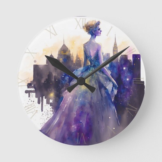 Schöne Frau | Abstrakte Stadtprinzessin Runde Wanduhr (Vorderseite)