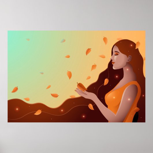 Schöne Frau als Herbstrepräsentation Poster (Vorne)