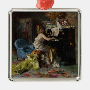 Schöne Frau am Klavier (von Boldini) Ornament Aus Metall