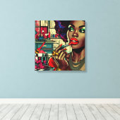 Schöne Frau am Lipstick Leinwanddruck (Insitu (Holzboden))