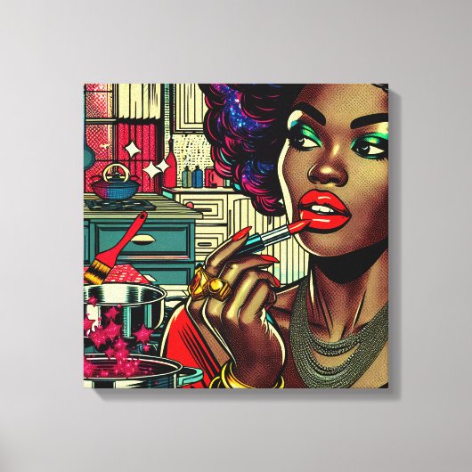 Schöne Frau am Lipstick Leinwanddruck (Vorderseite)