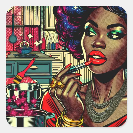 Schöne Frau am Lipstick Quadratischer Aufkleber (Vorderseite)