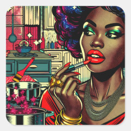 Schöne Frau am Lipstick Quadratischer Aufkleber