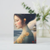 Schöne Frau am Meer Postkarte (Stehend Vorderseite)