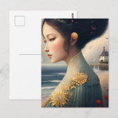 Schöne Frau am Meer Postkarte (Vorne/Hinten)