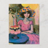 Schöne Frau an der Cupcake-Tisch-Collage Postkarte (Vorderseite)