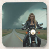 Schöne Frau auf Motorrad \ Tornado Getränkeuntersetzer (Vorderseite)