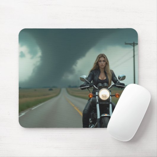 Schöne Frau auf Motorrad \ Tornado Mousepad (Mit Mouse)