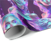 Schöne Frau aus blauem und Lila Eisglas Geschenkpapier (Rolleneckpunkt)