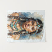 Schöne Frau Boho Indianerin mit Schmuck Wandteppich (Vorderseite (Horizontal))
