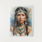 Schöne Frau Boho Indianerin mit Schmuck Wandteppich (Vorderseite)