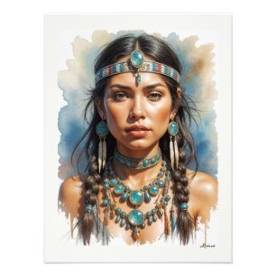 Schöne Frau Boho Native American mit Schmuck Fotodruck