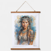 Schöne Frau Boho Native American mit Schmuck Wandteppich Mit Holzrahmen (Vorderseite 2)