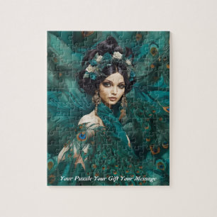 Schöne Frau Boho Pfauenkleid Puzzle