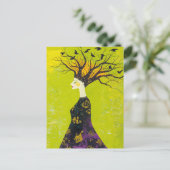 Schöne Frau des Waldes und Vögel Postkarte (Stehend Vorderseite)