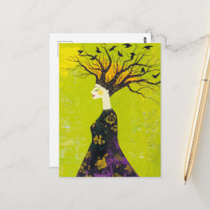 Schöne Frau des Waldes und Vögel Postkarte
