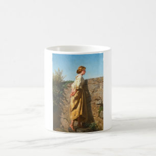 Schöne Frau, die über die Mauer schaut (Vintage) Kaffeetasse