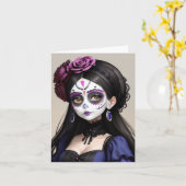 Schöne Frau - el Día de los Muertos Karte (Gelbe Blume)