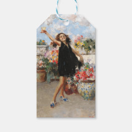 Schöne Frau feiert fröhliche Begegnung Geschenkanhänger