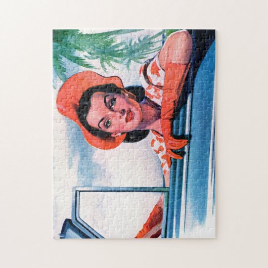 Schöne Frau im Auto der 40er Jahre Puzzle (Vertikal)